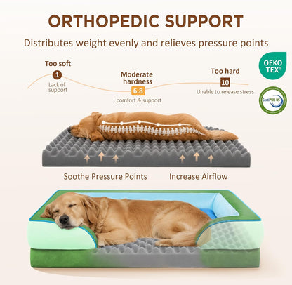 Waterproof Orthopedic Dog Bed for Extra Large Dogs | Supportive Egg Crate Foam XL Pet Bed with Removable Bolster, Dog Couch with Washable Cover & Non-Slip Bottom, 42x30 Inch - Colors B