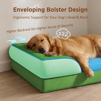 Waterproof Orthopedic Dog Bed for Extra Large Dogs | Supportive Egg Crate Foam XL Pet Bed with Removable Bolster, Dog Couch with Washable Cover & Non-Slip Bottom, 42x30 Inch - Colors B