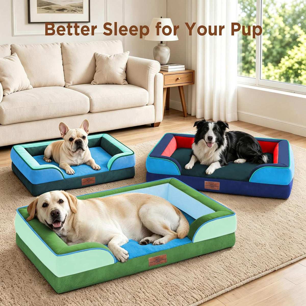 Waterproof Orthopedic Dog Bed for Extra Large Dogs | Supportive Egg Crate Foam XL Pet Bed with Removable Bolster, Dog Couch with Washable Cover & Non-Slip Bottom, 42x30 Inch - Colors B