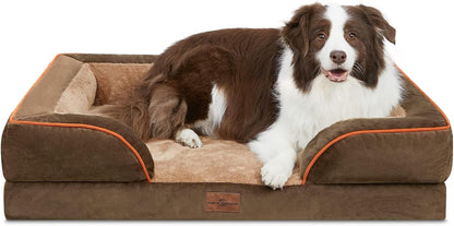 Waterproof Orthopedic Dog Bed for Extra Large Dogs | Supportive Egg Crate Foam XL Pet Bed with Removable Bolster, Dog Couch with Washable Cover & Non-Slip Bottom, 42x30 Inch - Colors B
