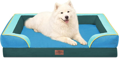Waterproof Orthopedic Dog Bed for Extra Large Dogs | Supportive Egg Crate Foam XL Pet Bed with Removable Bolster, Dog Couch with Washable Cover & Non-Slip Bottom, 42x30 Inch - Colors B