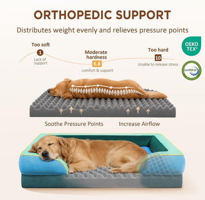 Waterproof Orthopedic Dog Bed for Extra Large Dogs | Supportive Egg Crate Foam XL Pet Bed with Removable Bolster, Dog Couch with Washable Cover & Non-Slip Bottom, 42x30 Inch - Colors B
