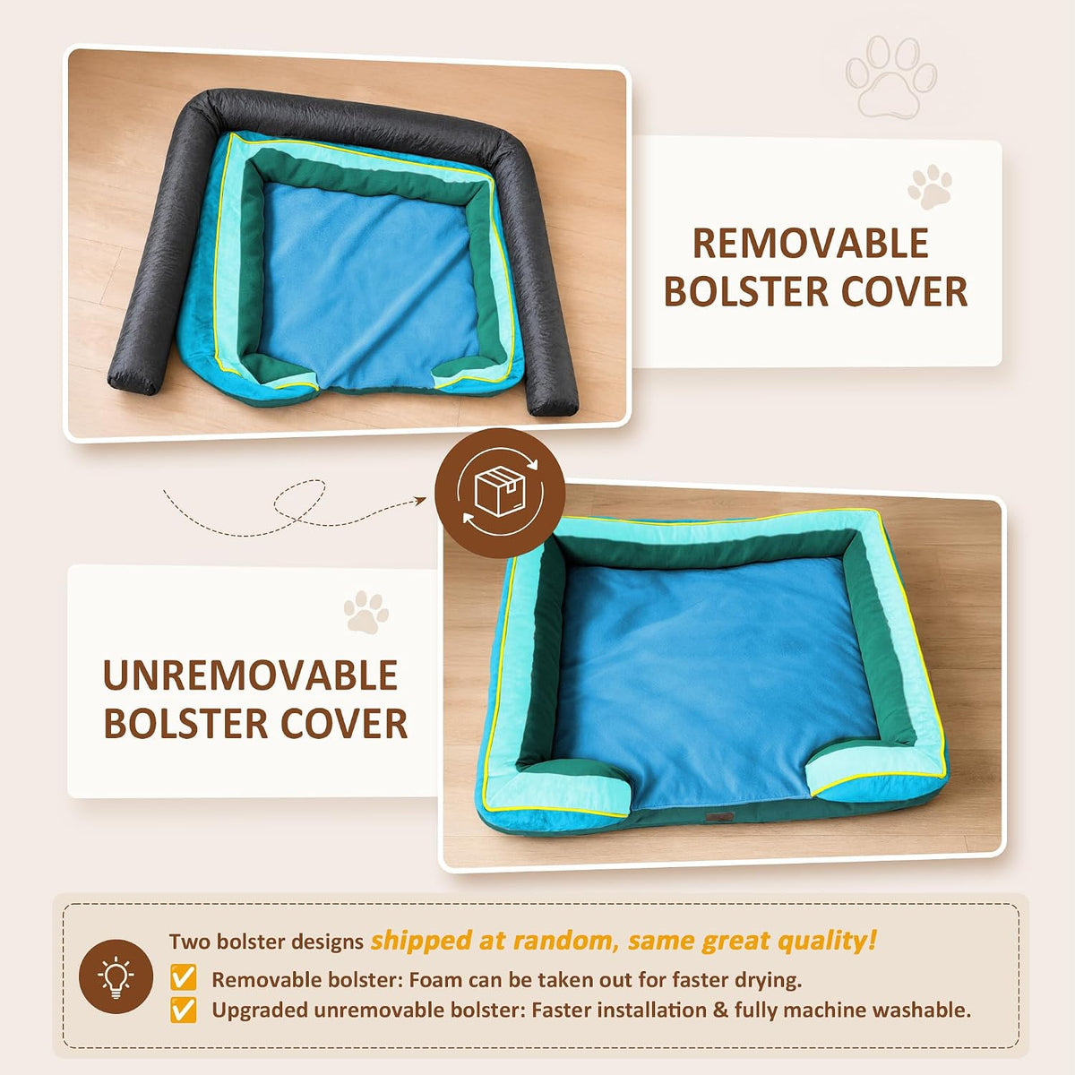 Waterproof Orthopedic Dog Bed for Extra Large Dogs | Supportive Egg Crate Foam XL Pet Bed with Removable Bolster, Dog Couch with Washable Cover & Non-Slip Bottom, 42x30 Inch - Colors B