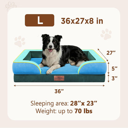 Waterproof Orthopedic Dog Bed for Extra Large Dogs | Supportive Egg Crate Foam XL Pet Bed with Removable Bolster, Dog Couch with Washable Cover & Non-Slip Bottom, 42x30 Inch - Colors B