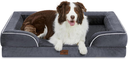 Waterproof Orthopedic Dog Bed for Extra Large Dogs | Supportive Egg Crate Foam XL Pet Bed with Removable Bolster, Dog Couch with Washable Cover & Non-Slip Bottom, 42x30 Inch - Colors B