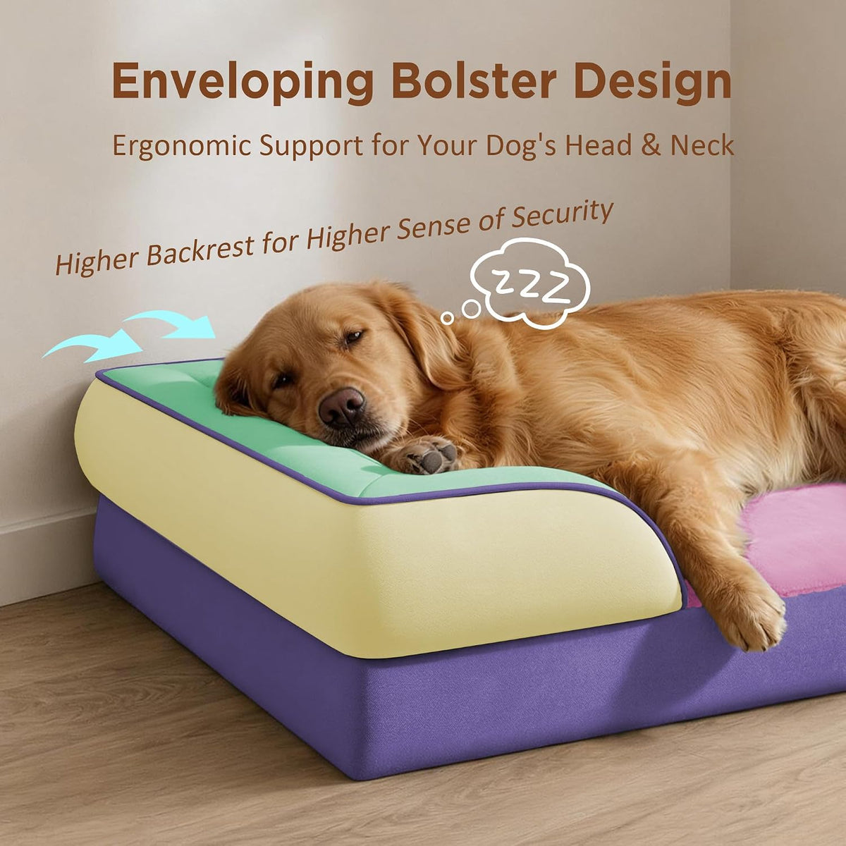 Waterproof Orthopedic Dog Bed for Extra Large Dogs | Supportive Egg Crate Foam XL Pet Bed with Removable Bolster, Dog Couch with Washable Cover & Non-Slip Bottom, 42x30 Inch - Colors B
