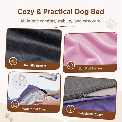 Waterproof Orthopedic Dog Bed for Extra Large Dogs | Supportive Egg Crate Foam XL Pet Bed with Removable Bolster, Dog Couch with Washable Cover & Non-Slip Bottom, 42x30 Inch - Colors B