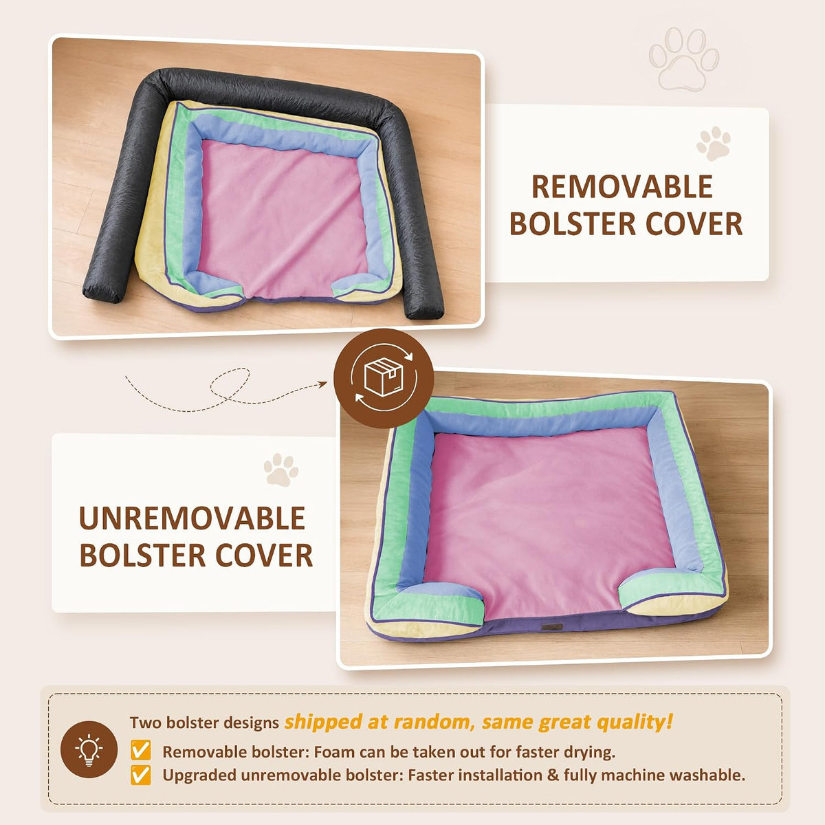 Waterproof Orthopedic Dog Bed for Extra Large Dogs | Supportive Egg Crate Foam XL Pet Bed with Removable Bolster, Dog Couch with Washable Cover & Non-Slip Bottom, 42x30 Inch - Colors B
