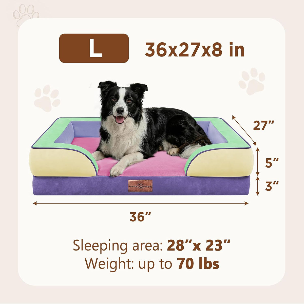 Waterproof Orthopedic Dog Bed for Extra Large Dogs | Supportive Egg Crate Foam XL Pet Bed with Removable Bolster, Dog Couch with Washable Cover & Non-Slip Bottom, 42x30 Inch - Colors B