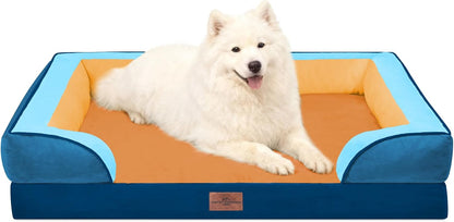 Waterproof Orthopedic Dog Bed for Extra Large Dogs | Supportive Egg Crate Foam XL Pet Bed with Removable Bolster, Dog Couch with Washable Cover & Non-Slip Bottom, 42x30 Inch - Colors B
