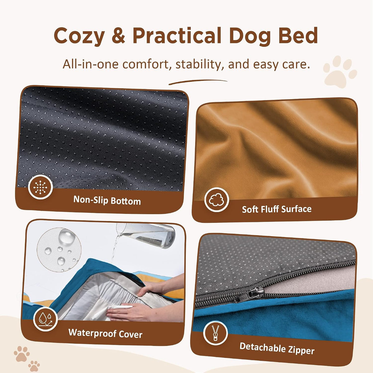 Waterproof Orthopedic Dog Bed for Extra Large Dogs | Supportive Egg Crate Foam XL Pet Bed with Removable Bolster, Dog Couch with Washable Cover & Non-Slip Bottom, 42x30 Inch - Colors B