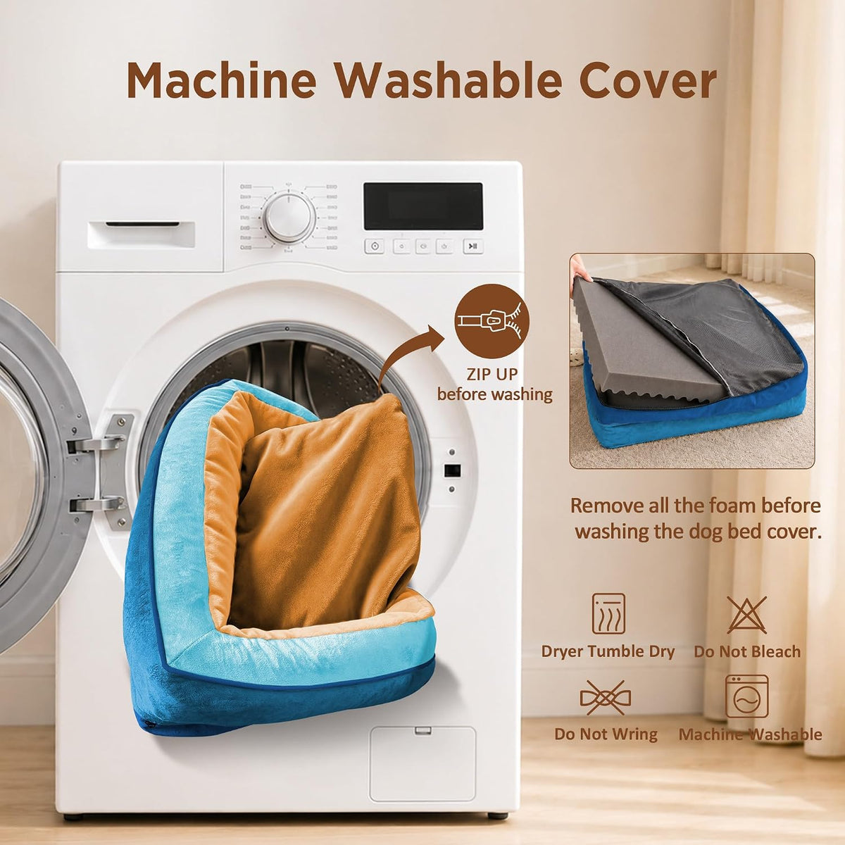 Waterproof Orthopedic Dog Bed for Extra Large Dogs | Supportive Egg Crate Foam XL Pet Bed with Removable Bolster, Dog Couch with Washable Cover & Non-Slip Bottom, 42x30 Inch - Colors B