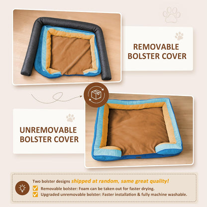 Waterproof Orthopedic Dog Bed for Extra Large Dogs | Supportive Egg Crate Foam XL Pet Bed with Removable Bolster, Dog Couch with Washable Cover & Non-Slip Bottom, 42x30 Inch - Colors B