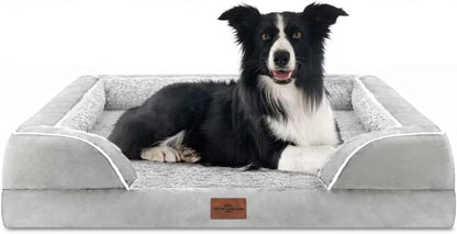 Waterproof Orthopedic Dog Bed for Extra Large Dogs | Supportive Egg Crate Foam XL Pet Bed with Removable Bolster, Dog Couch with Washable Cover & Non-Slip Bottom, 42x30 Inch - Colors B