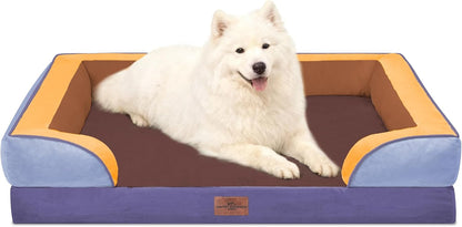 Waterproof Orthopedic Dog Bed for Extra Large Dogs | Supportive Egg Crate Foam XL Pet Bed with Removable Bolster, Dog Couch with Washable Cover & Non-Slip Bottom, 42x30 Inch - Colors B