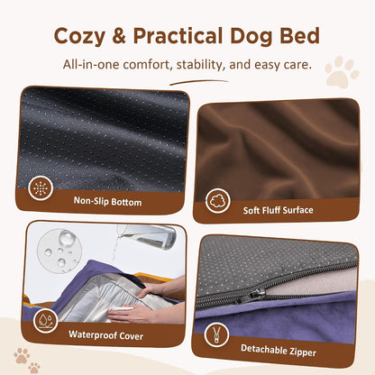 Waterproof Orthopedic Dog Bed for Extra Large Dogs | Supportive Egg Crate Foam XL Pet Bed with Removable Bolster, Dog Couch with Washable Cover & Non-Slip Bottom, 42x30 Inch - Colors B