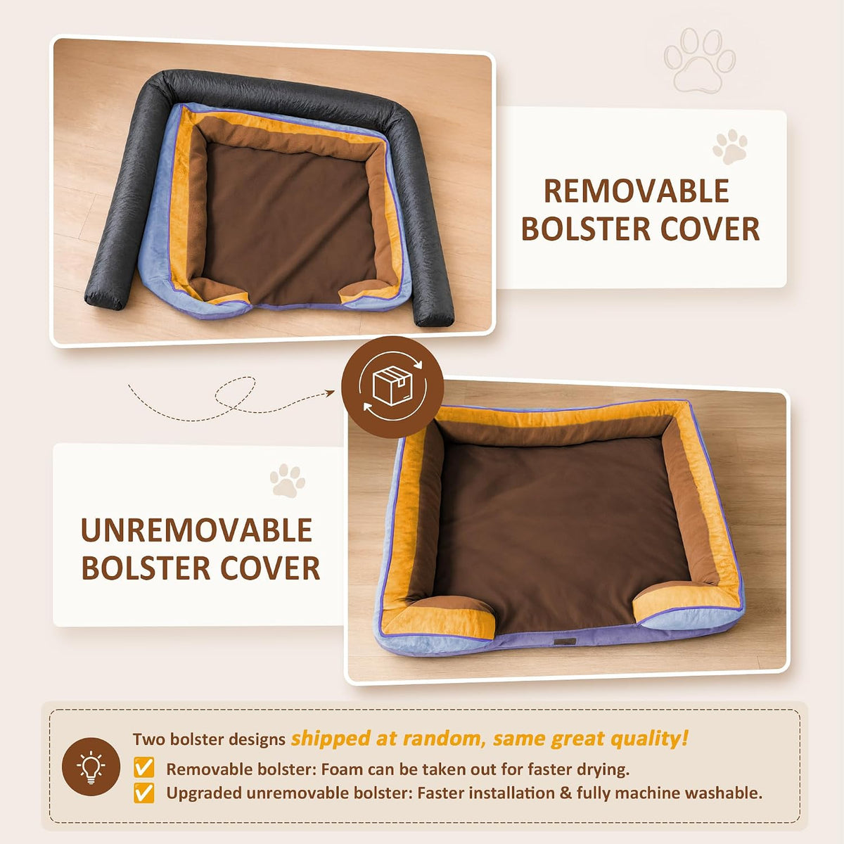 Waterproof Orthopedic Dog Bed for Extra Large Dogs | Supportive Egg Crate Foam XL Pet Bed with Removable Bolster, Dog Couch with Washable Cover & Non-Slip Bottom, 42x30 Inch - Colors B