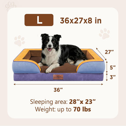 Waterproof Orthopedic Dog Bed for Extra Large Dogs | Supportive Egg Crate Foam XL Pet Bed with Removable Bolster, Dog Couch with Washable Cover & Non-Slip Bottom, 42x30 Inch - Colors B
