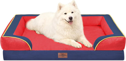 Waterproof Orthopedic Dog Bed for Extra Large Dogs | Supportive Egg Crate Foam XL Pet Bed with Removable Bolster, Dog Couch with Washable Cover & Non-Slip Bottom, 42x30 Inch - Colors B