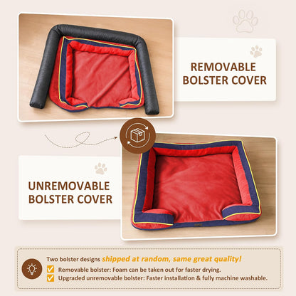 Waterproof Orthopedic Dog Bed for Extra Large Dogs | Supportive Egg Crate Foam XL Pet Bed with Removable Bolster, Dog Couch with Washable Cover & Non-Slip Bottom, 42x30 Inch - Colors B