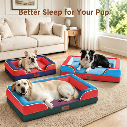 Waterproof Orthopedic Dog Bed for Extra Large Dogs | Supportive Egg Crate Foam XL Pet Bed with Removable Bolster, Dog Couch with Washable Cover & Non-Slip Bottom, 42x30 Inch - Colors B