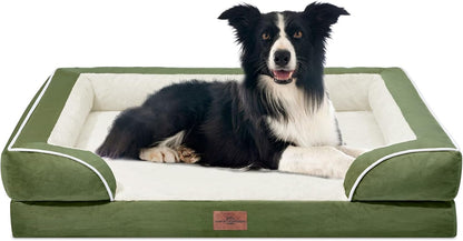Waterproof Orthopedic Dog Bed for Extra Large Dogs | Supportive Egg Crate Foam XL Pet Bed with Removable Bolster, Dog Couch with Washable Cover & Non-Slip Bottom, 42x30 Inch - Colors B