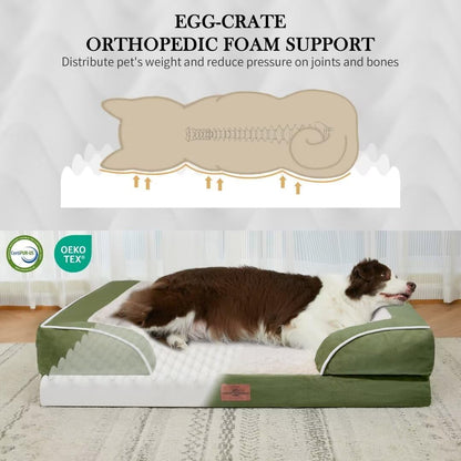 Waterproof Orthopedic Dog Bed for Extra Large Dogs | Supportive Egg Crate Foam XL Pet Bed with Removable Bolster, Dog Couch with Washable Cover & Non-Slip Bottom, 42x30 Inch - Colors B