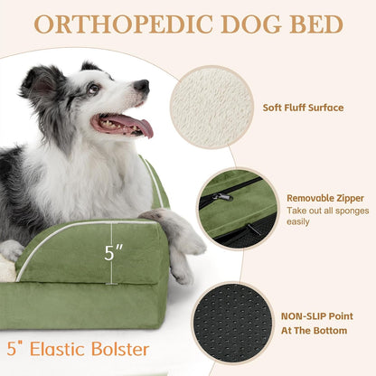 Waterproof Orthopedic Dog Bed for Extra Large Dogs | Supportive Egg Crate Foam XL Pet Bed with Removable Bolster, Dog Couch with Washable Cover & Non-Slip Bottom, 42x30 Inch - Colors B