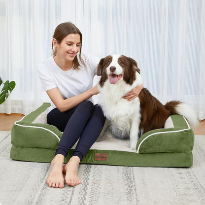 Waterproof Orthopedic Dog Bed for Extra Large Dogs | Supportive Egg Crate Foam XL Pet Bed with Removable Bolster, Dog Couch with Washable Cover & Non-Slip Bottom, 42x30 Inch - Colors B