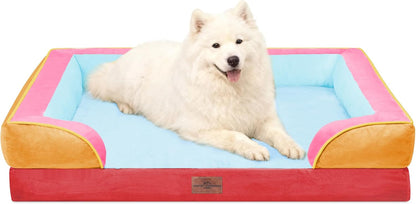 Waterproof Orthopedic Dog Bed for Extra Large Dogs | Supportive Egg Crate Foam XL Pet Bed with Removable Bolster, Dog Couch with Washable Cover & Non-Slip Bottom, 42x30 Inch - Colors B