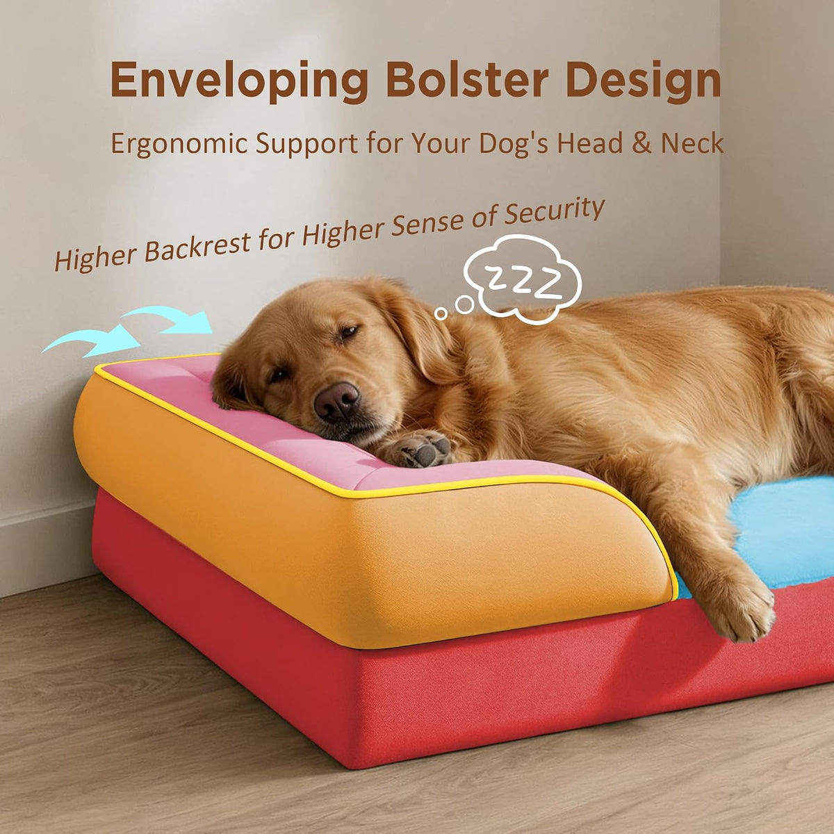 Waterproof Orthopedic Dog Bed for Extra Large Dogs | Supportive Egg Crate Foam XL Pet Bed with Removable Bolster, Dog Couch with Washable Cover & Non-Slip Bottom, 42x30 Inch - Colors B