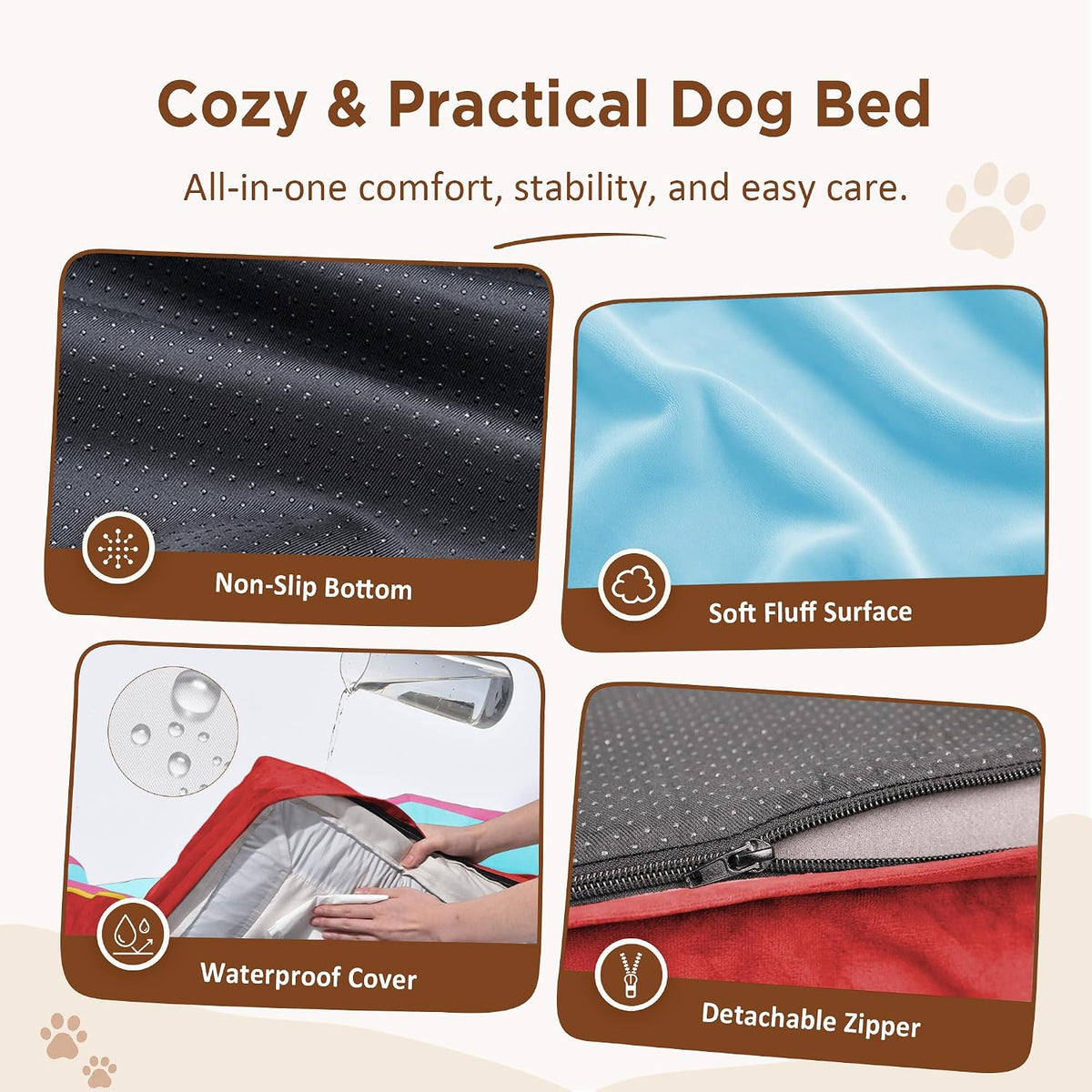 Waterproof Orthopedic Dog Bed for Extra Large Dogs | Supportive Egg Crate Foam XL Pet Bed with Removable Bolster, Dog Couch with Washable Cover & Non-Slip Bottom, 42x30 Inch - Colors B