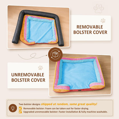 Waterproof Orthopedic Dog Bed for Extra Large Dogs | Supportive Egg Crate Foam XL Pet Bed with Removable Bolster, Dog Couch with Washable Cover & Non-Slip Bottom, 42x30 Inch - Colors B