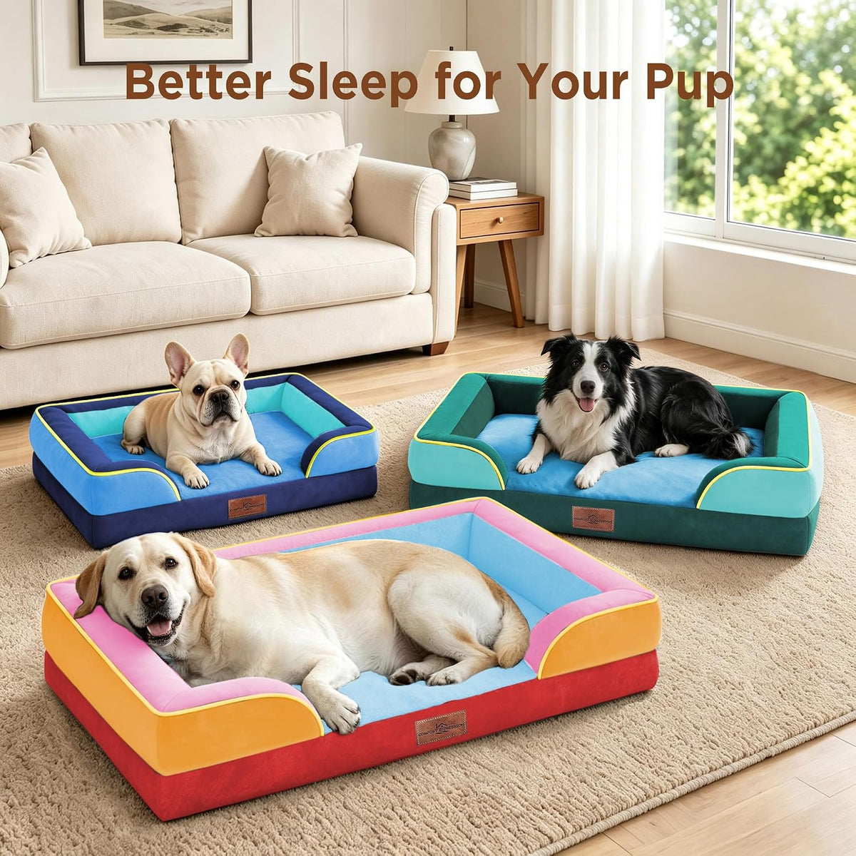 Waterproof Orthopedic Dog Bed for Extra Large Dogs | Supportive Egg Crate Foam XL Pet Bed with Removable Bolster, Dog Couch with Washable Cover & Non-Slip Bottom, 42x30 Inch - Colors B