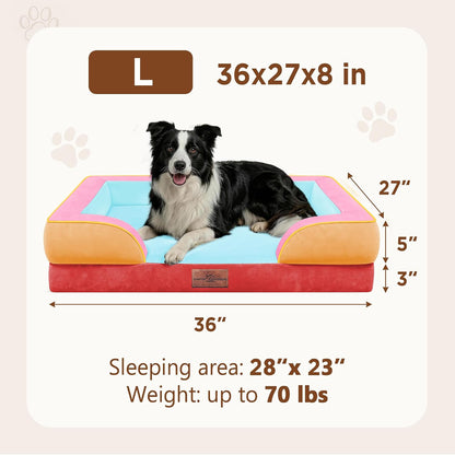 Waterproof Orthopedic Dog Bed for Extra Large Dogs | Supportive Egg Crate Foam XL Pet Bed with Removable Bolster, Dog Couch with Washable Cover & Non-Slip Bottom, 42x30 Inch - Colors B