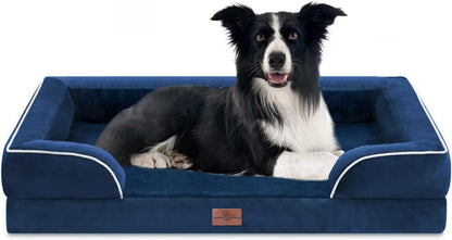 Waterproof Orthopedic Dog Bed for Extra Large Dogs | Supportive Egg Crate Foam XL Pet Bed with Removable Bolster, Dog Couch with Washable Cover & Non-Slip Bottom, 42x30 Inch - Colors B