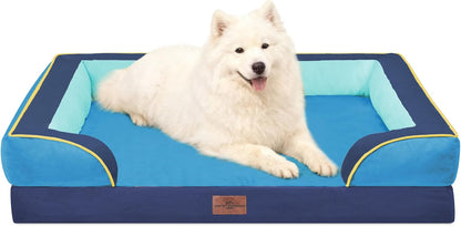 Waterproof Orthopedic Dog Bed for Extra Large Dogs | Supportive Egg Crate Foam XL Pet Bed with Removable Bolster, Dog Couch with Washable Cover & Non-Slip Bottom, 42x30 Inch - Colors B