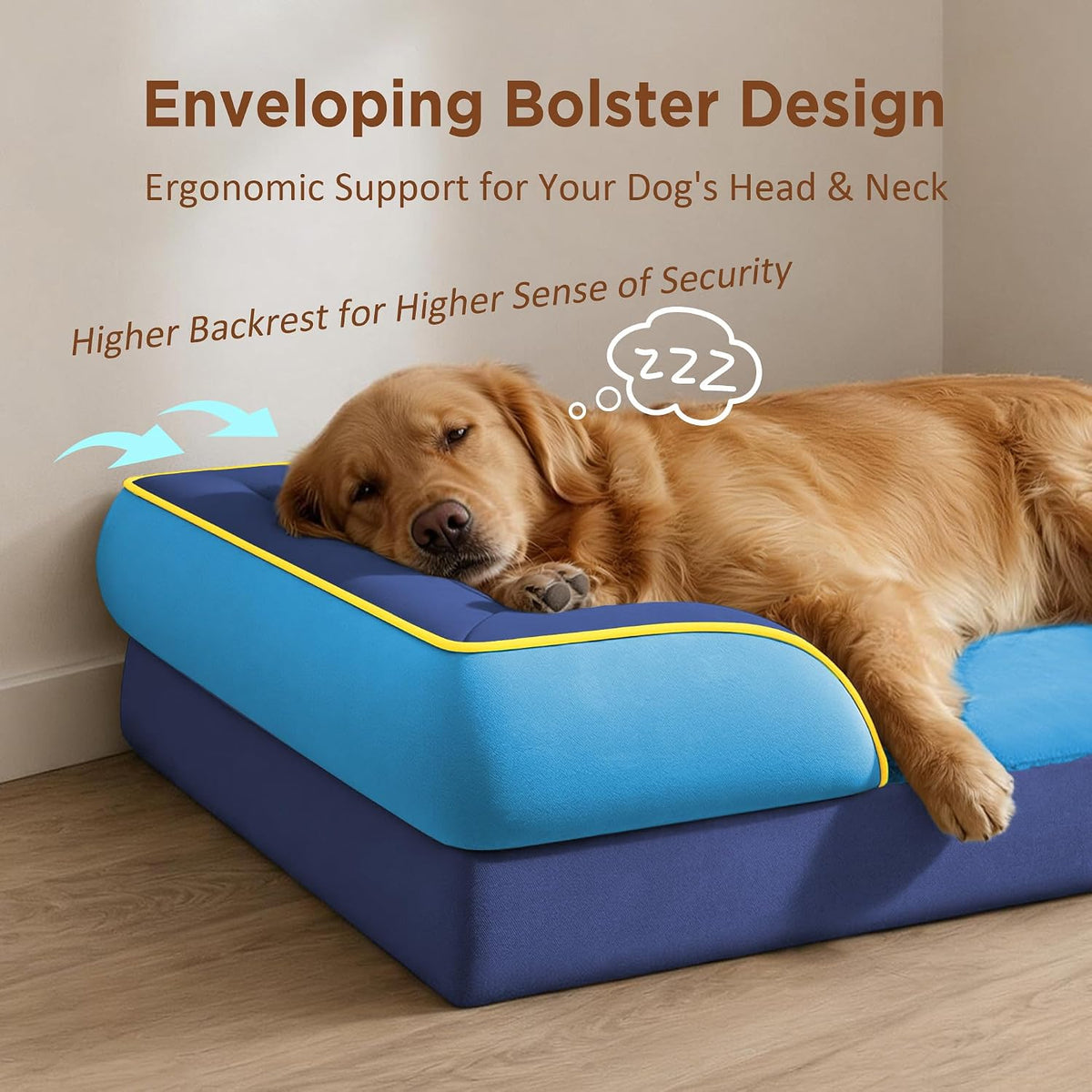 Waterproof Orthopedic Dog Bed for Extra Large Dogs | Supportive Egg Crate Foam XL Pet Bed with Removable Bolster, Dog Couch with Washable Cover & Non-Slip Bottom, 42x30 Inch - Colors B