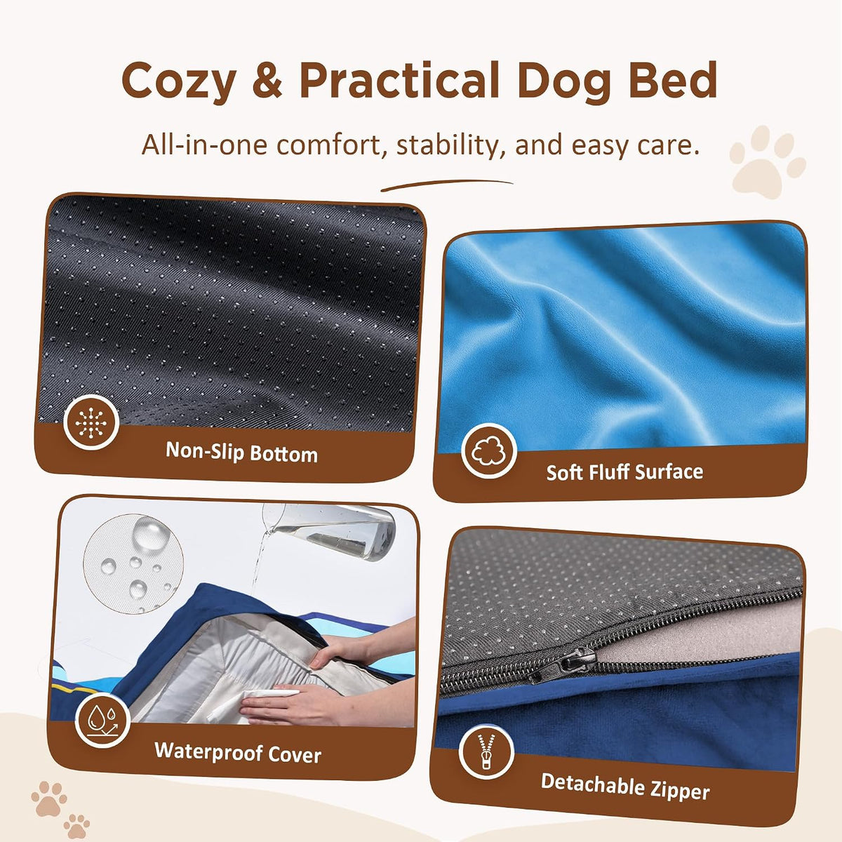 Waterproof Orthopedic Dog Bed for Extra Large Dogs | Supportive Egg Crate Foam XL Pet Bed with Removable Bolster, Dog Couch with Washable Cover & Non-Slip Bottom, 42x30 Inch - Colors B