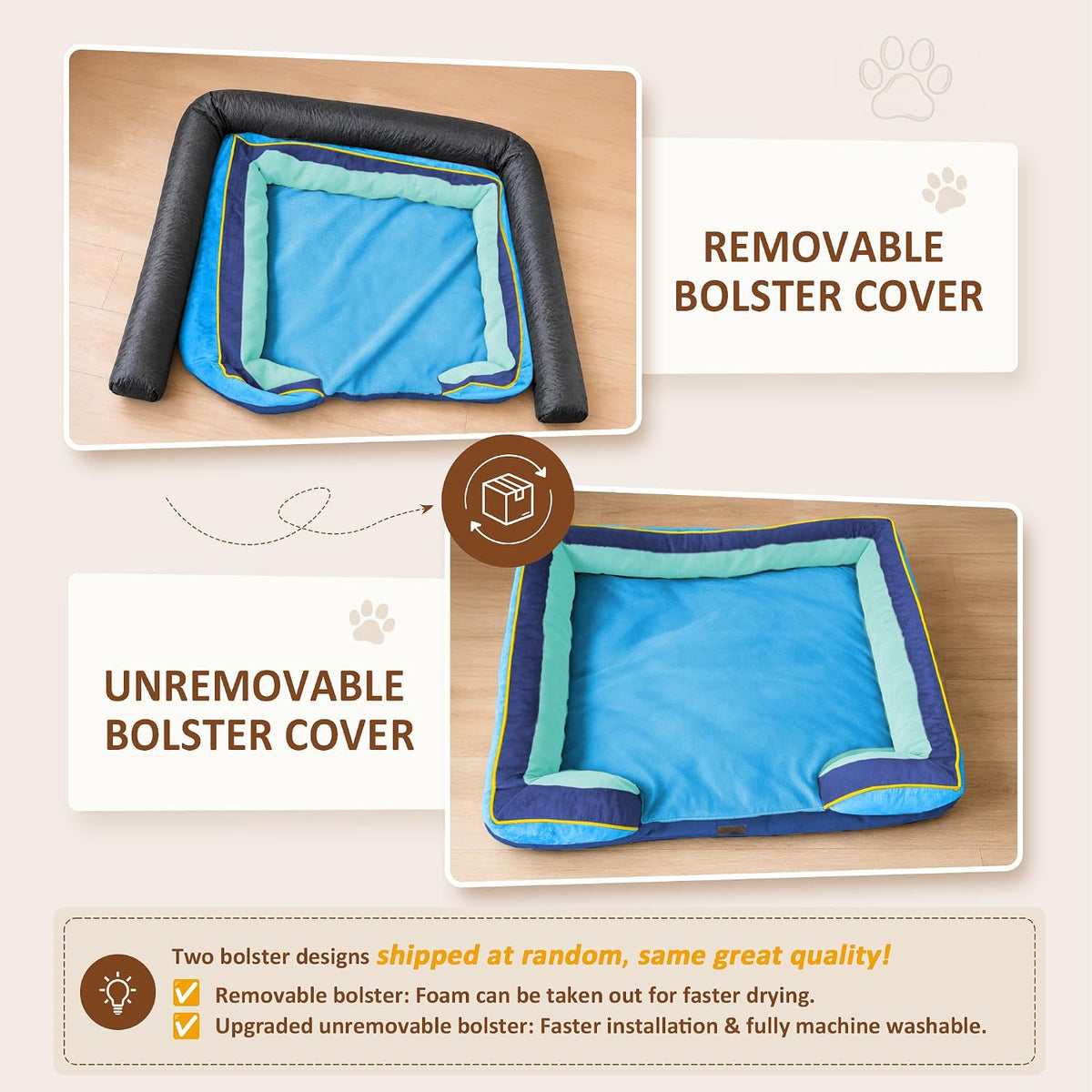 Waterproof Orthopedic Dog Bed for Extra Large Dogs | Supportive Egg Crate Foam XL Pet Bed with Removable Bolster, Dog Couch with Washable Cover & Non-Slip Bottom, 42x30 Inch - Colors B
