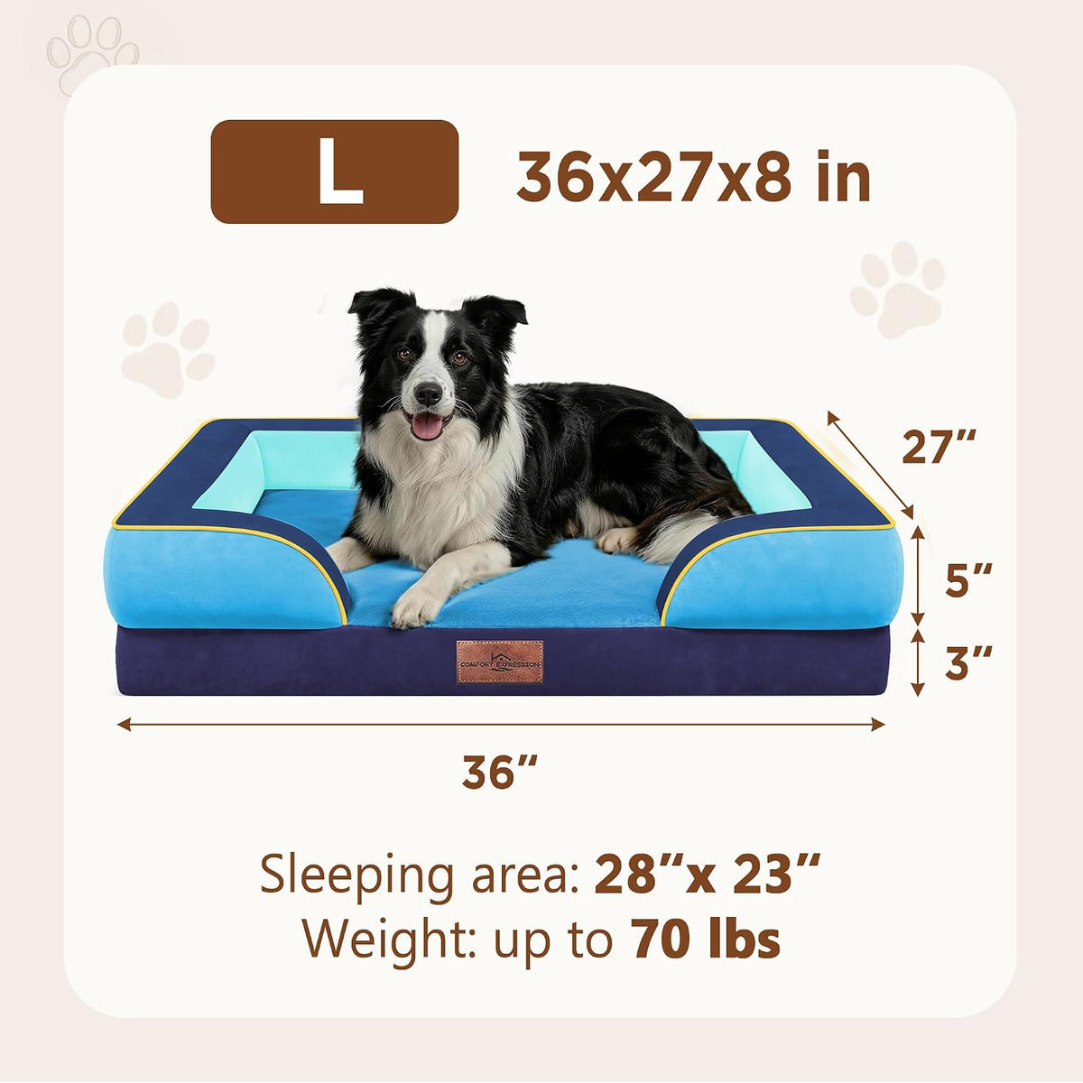 Waterproof Orthopedic Dog Bed for Extra Large Dogs | Supportive Egg Crate Foam XL Pet Bed with Removable Bolster, Dog Couch with Washable Cover & Non-Slip Bottom, 42x30 Inch - Colors B