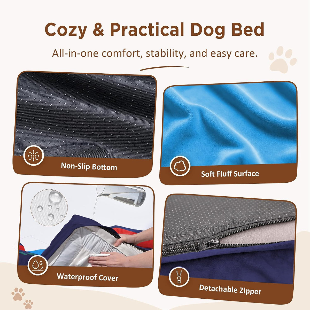 Waterproof Orthopedic Dog Bed for Extra Large Dogs | Supportive Egg Crate Foam XL Pet Bed with Removable Bolster, Dog Couch with Washable Cover & Non-Slip Bottom, 42x30 Inch - Colors B