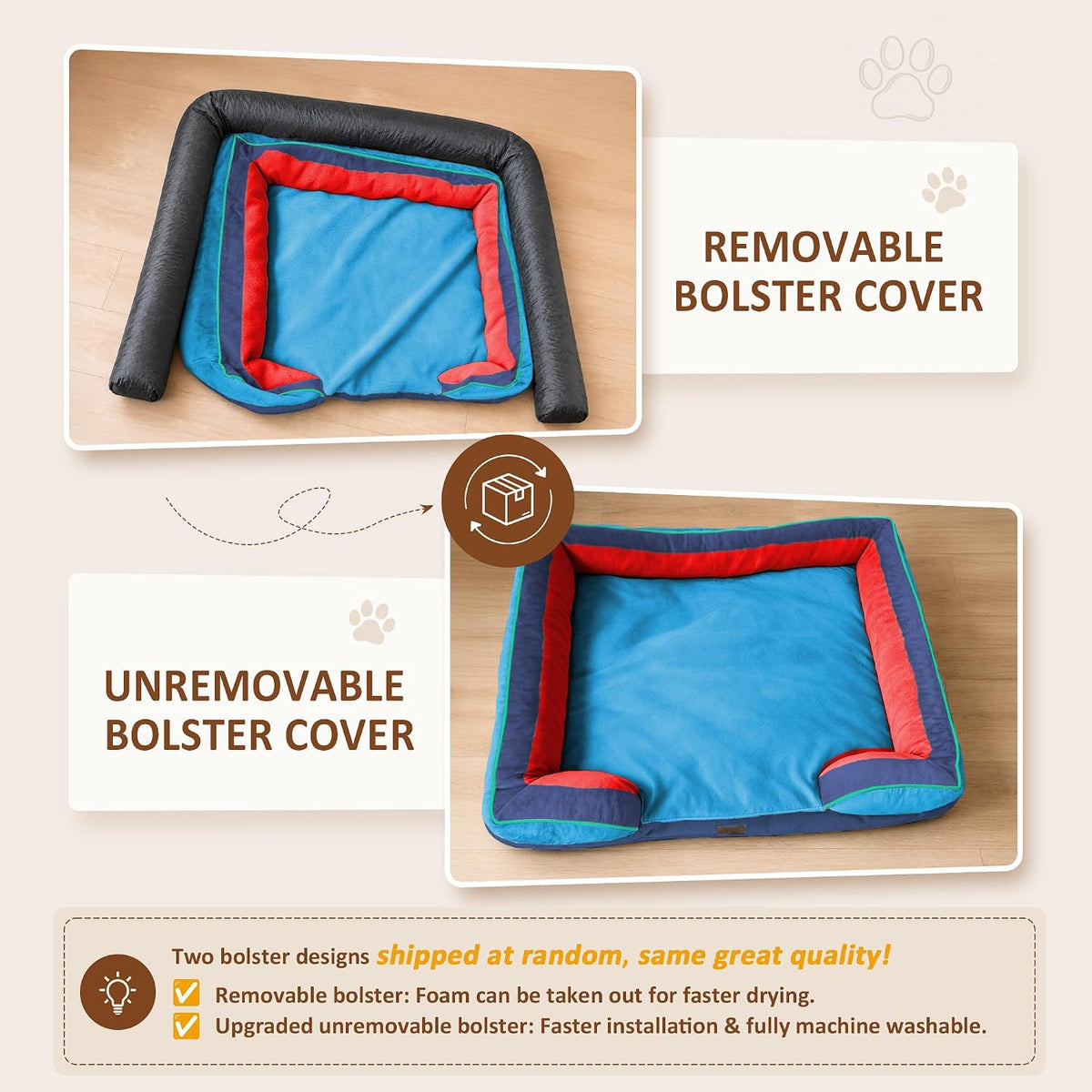 Waterproof Orthopedic Dog Bed for Extra Large Dogs | Supportive Egg Crate Foam XL Pet Bed with Removable Bolster, Dog Couch with Washable Cover & Non-Slip Bottom, 42x30 Inch - Colors B