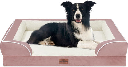 Waterproof Orthopedic Dog Bed for Extra Large Dogs | Supportive Egg Crate Foam XL Pet Bed with Removable Bolster, Dog Couch with Washable Cover & Non-Slip Bottom, 42x30 Inch - Colors B