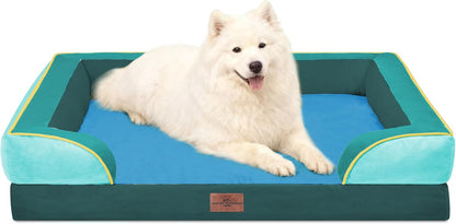 Waterproof Orthopedic Dog Bed for Extra Large Dogs | Supportive Egg Crate Foam XL Pet Bed with Removable Bolster, Dog Couch with Washable Cover & Non-Slip Bottom, 42x30 Inch - Colors B