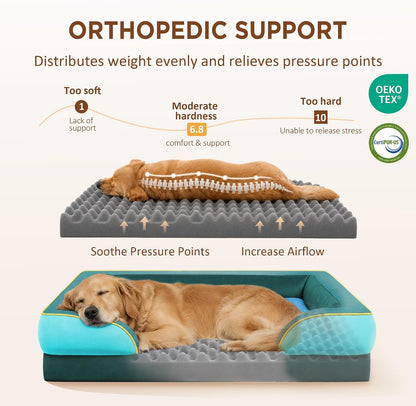 Waterproof Orthopedic Dog Bed for Extra Large Dogs | Supportive Egg Crate Foam XL Pet Bed with Removable Bolster, Dog Couch with Washable Cover & Non-Slip Bottom, 42x30 Inch - Colors B