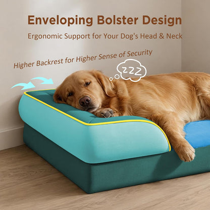 Waterproof Orthopedic Dog Bed for Extra Large Dogs | Supportive Egg Crate Foam XL Pet Bed with Removable Bolster, Dog Couch with Washable Cover & Non-Slip Bottom, 42x30 Inch - Colors B