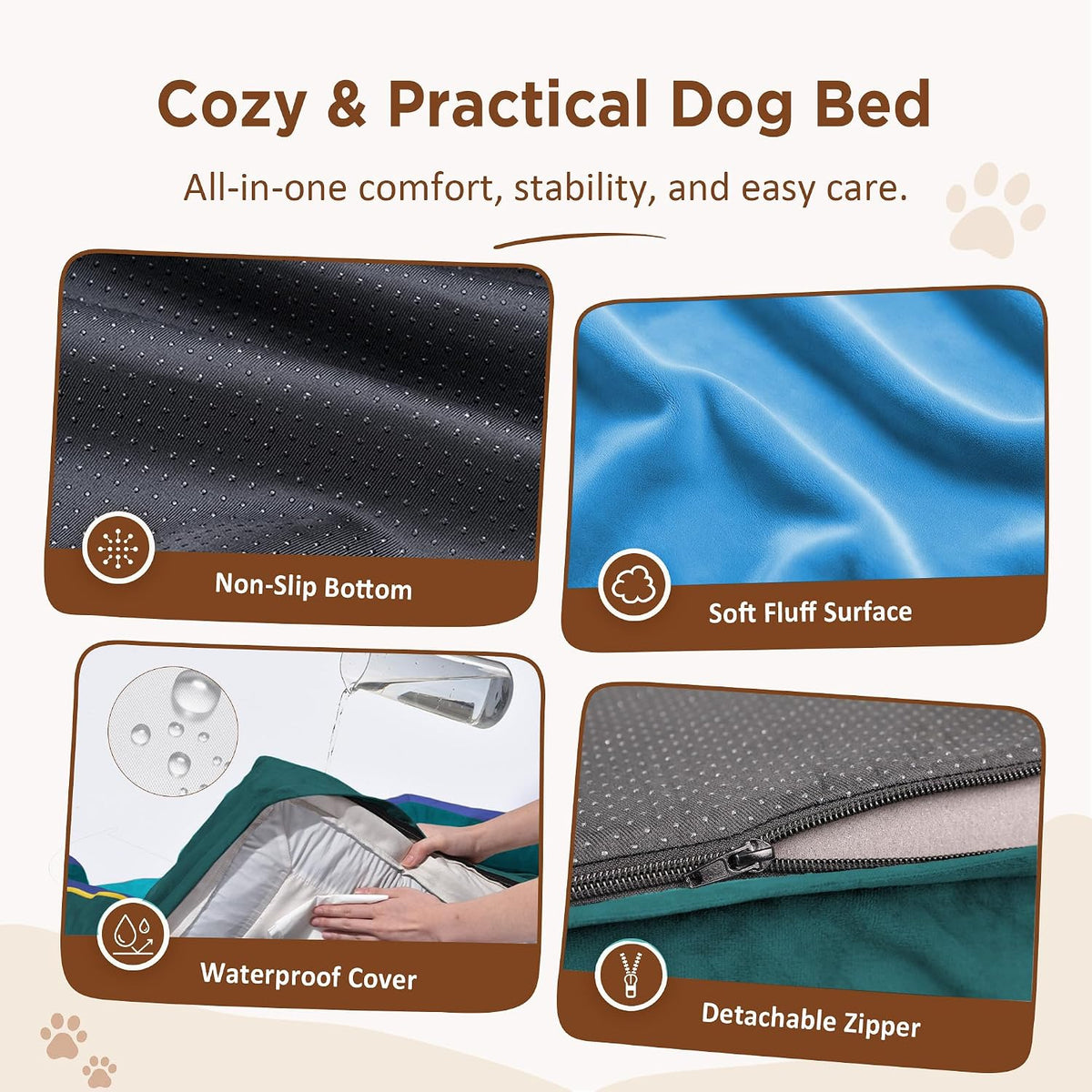Waterproof Orthopedic Dog Bed for Extra Large Dogs | Supportive Egg Crate Foam XL Pet Bed with Removable Bolster, Dog Couch with Washable Cover & Non-Slip Bottom, 42x30 Inch - Colors B