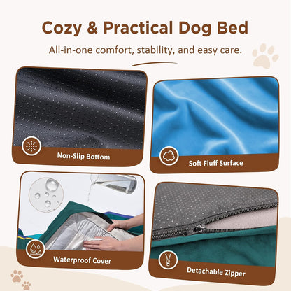 Waterproof Orthopedic Dog Bed for Extra Large Dogs | Supportive Egg Crate Foam XL Pet Bed with Removable Bolster, Dog Couch with Washable Cover & Non-Slip Bottom, 42x30 Inch - Colors B