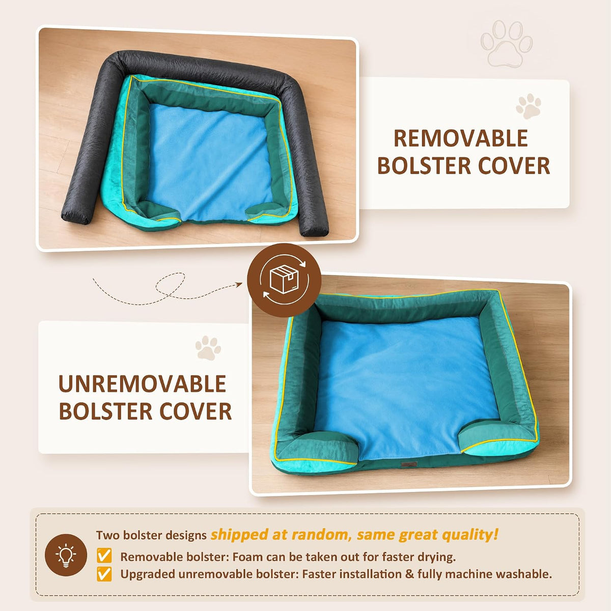 Waterproof Orthopedic Dog Bed for Extra Large Dogs | Supportive Egg Crate Foam XL Pet Bed with Removable Bolster, Dog Couch with Washable Cover & Non-Slip Bottom, 42x30 Inch - Colors B